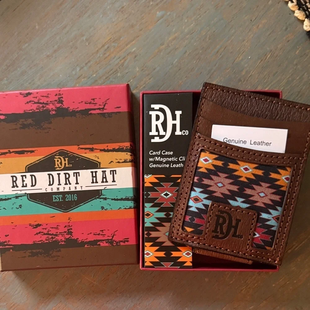 NEW Red Dirt Hat Co Mens Leather Southwest Canvas Card Case